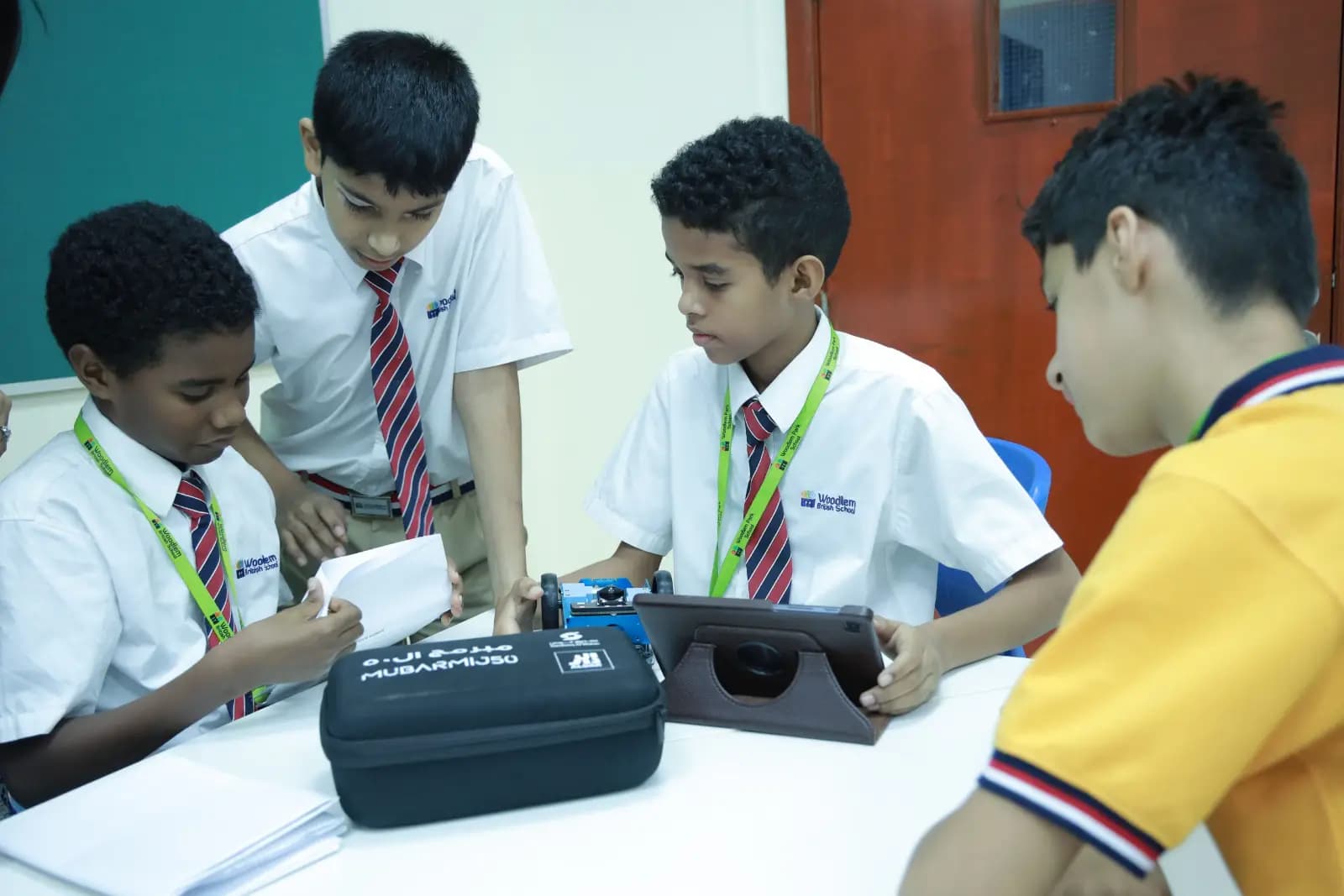 Students testing a robot